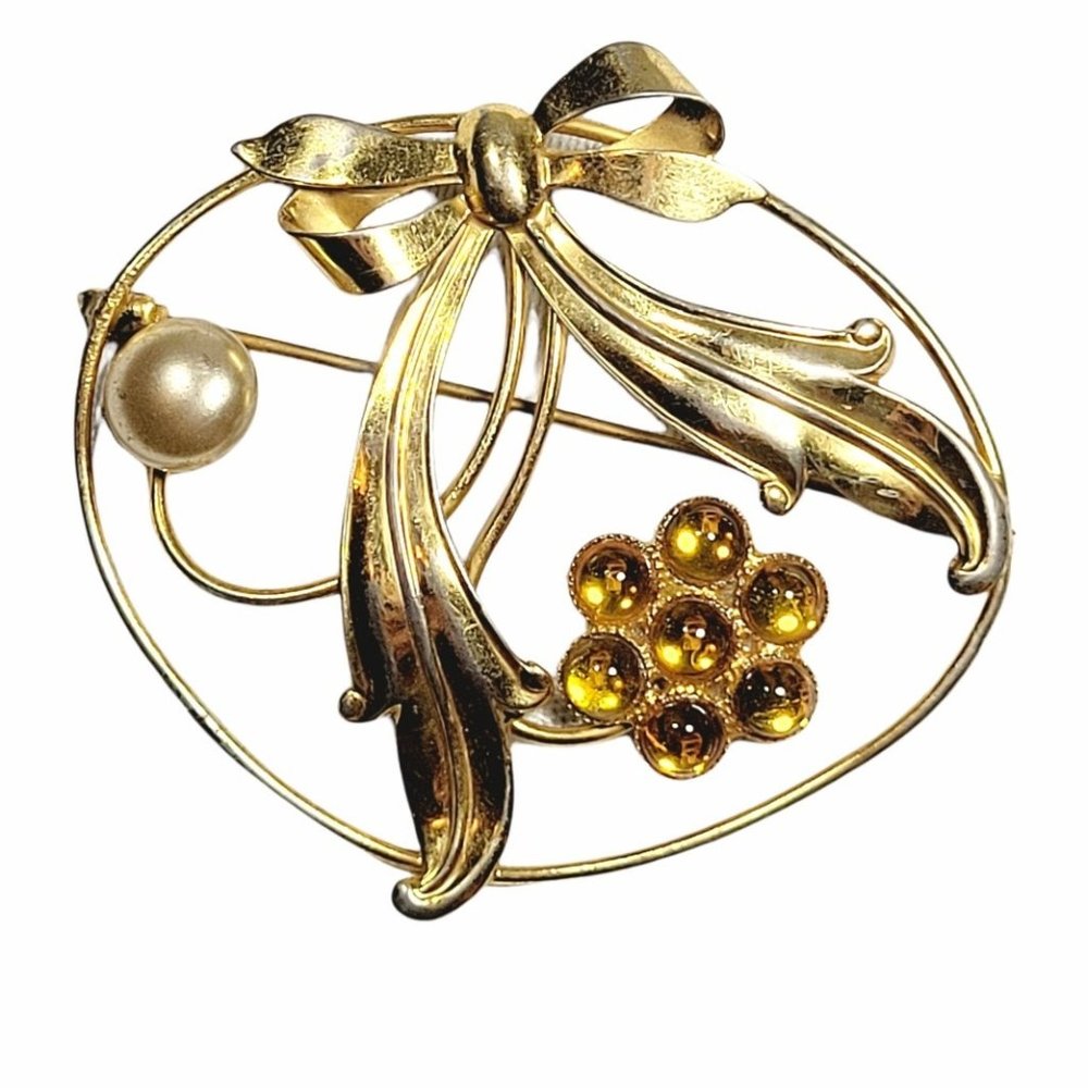 Vintage Wilcox Sterling Flower bow Brooch Pin